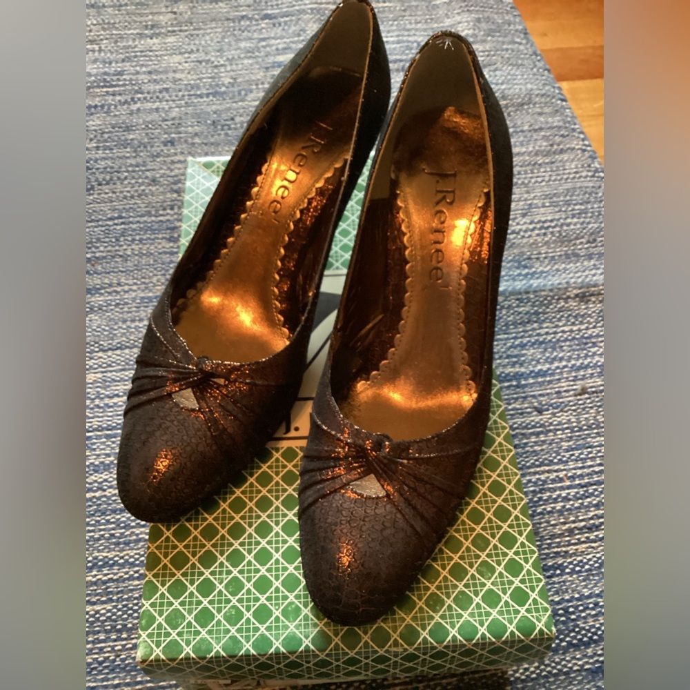 J.Renee Aida Cosmo Print Copper Textured Elegant Heels